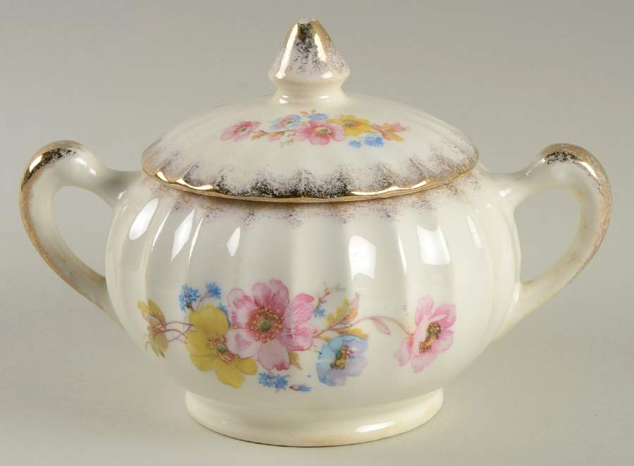 Mayfair (Bolero, Brushed Gold Trim) Sugar Bowl & Lid by WS George-1