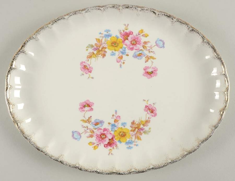 Mayfair (Bolero, Brushed Gold Trim) 12" Oval Serving Platter by WS George-1