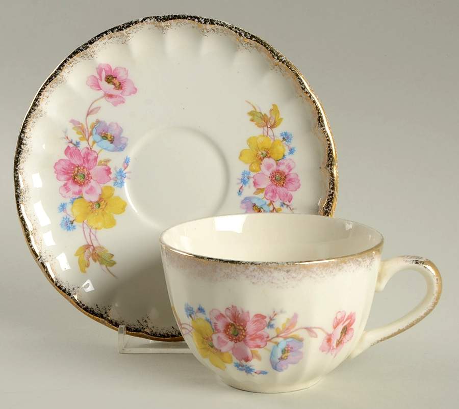 Mayfair (Bolero, Brushed Gold Trim) Flat Cup & Saucer Set by WS George-1