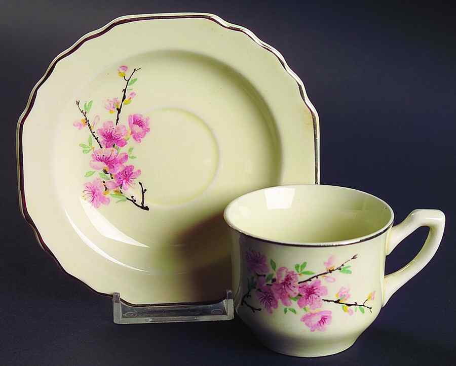 Peach Blossom (Lido, Cream, Platinum) Flat Demitasse Cup & Saucer Set by WS George-1