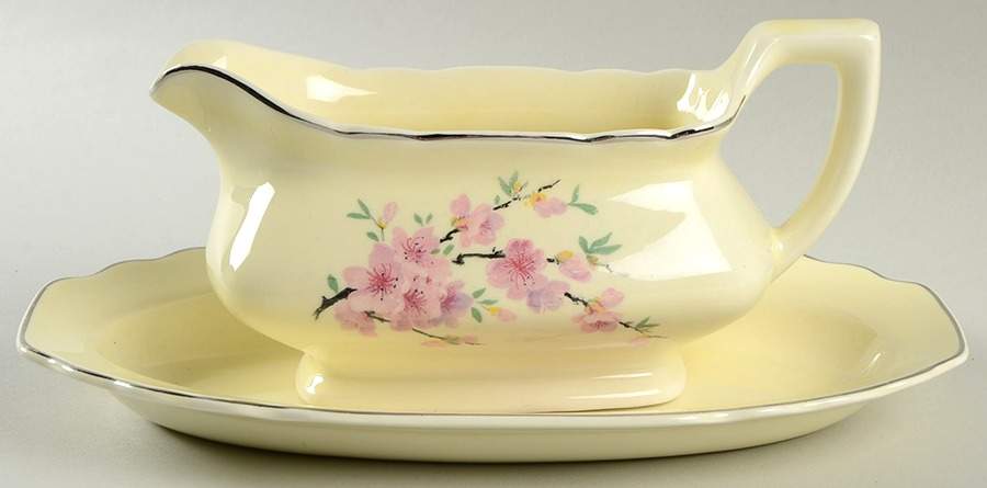 Peach Blossom (Lido, Cream, Platinum) Gravy Boat & Underplate/Relish by WS George-1