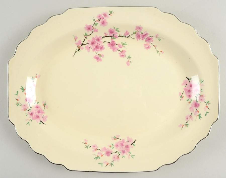 Peach Blossom (Lido, Cream, Platinum) 13" Oval Serving Platter by WS George-1
