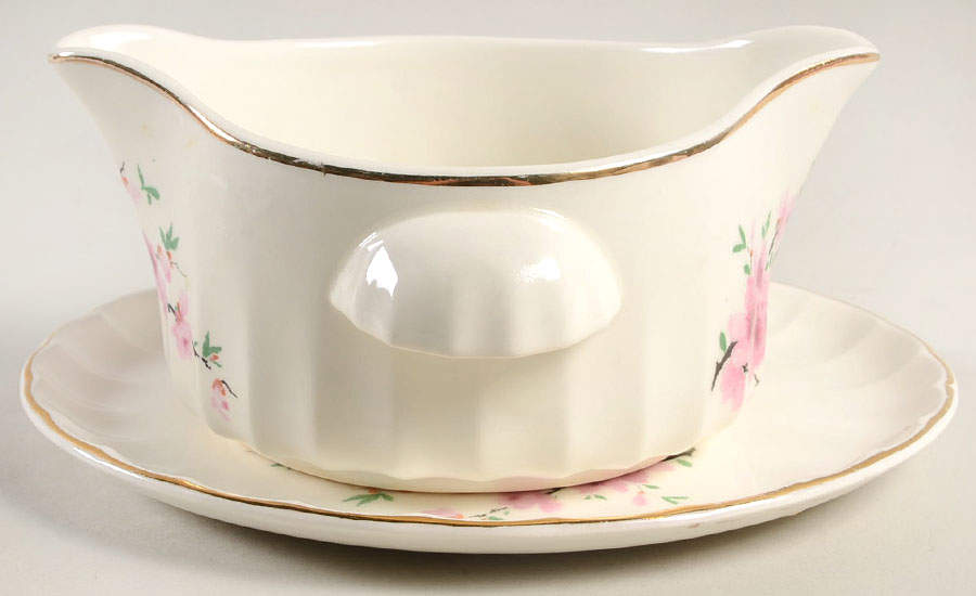 Peach Blossom (Bolero) Round Gravy Boat & Underplate by WS George-1