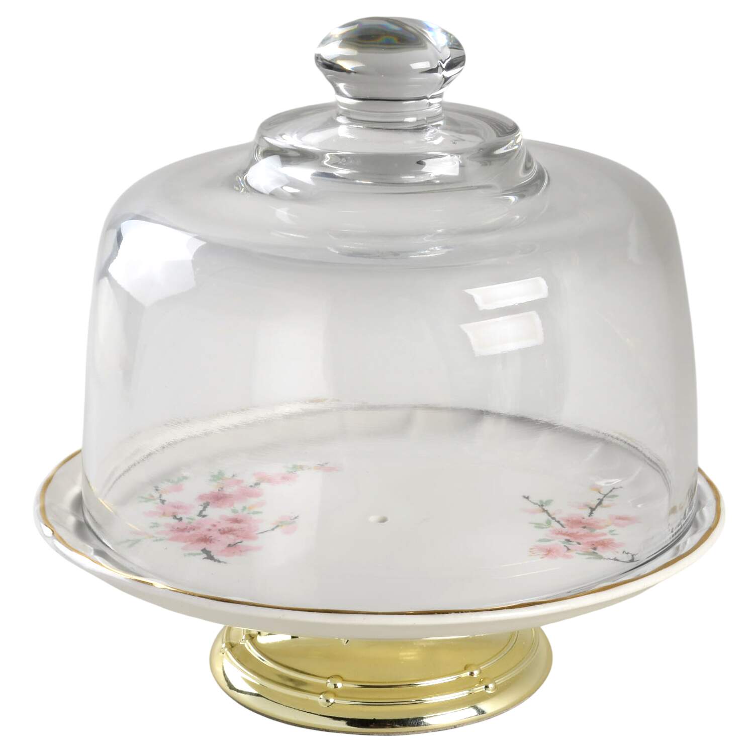 Peach Blossom (Bolero) 6 1/2"-7 1/2" Footed Cheese Plate w/ Glass Dome HC by WS George-1