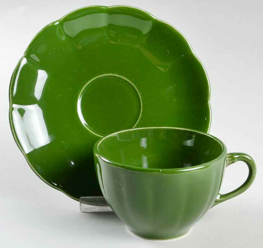Petalware Dark Green Flat Cup & Saucer Set by WS George-1