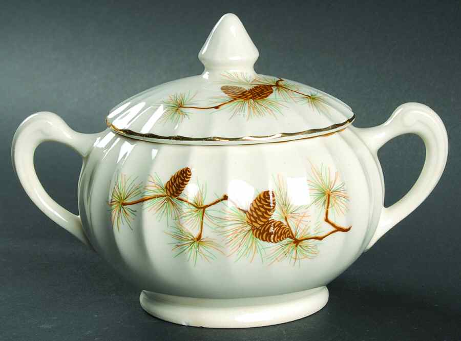 Pine Cone Sugar Bowl & Lid by WS George-1