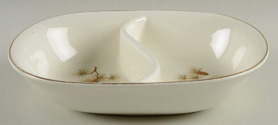 Pine Cone 9" Oval Divided Vegetable Bowl by WS George-1