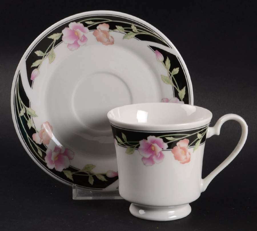 Black Satin Footed Cup & Saucer Set by Gibson Designs-1