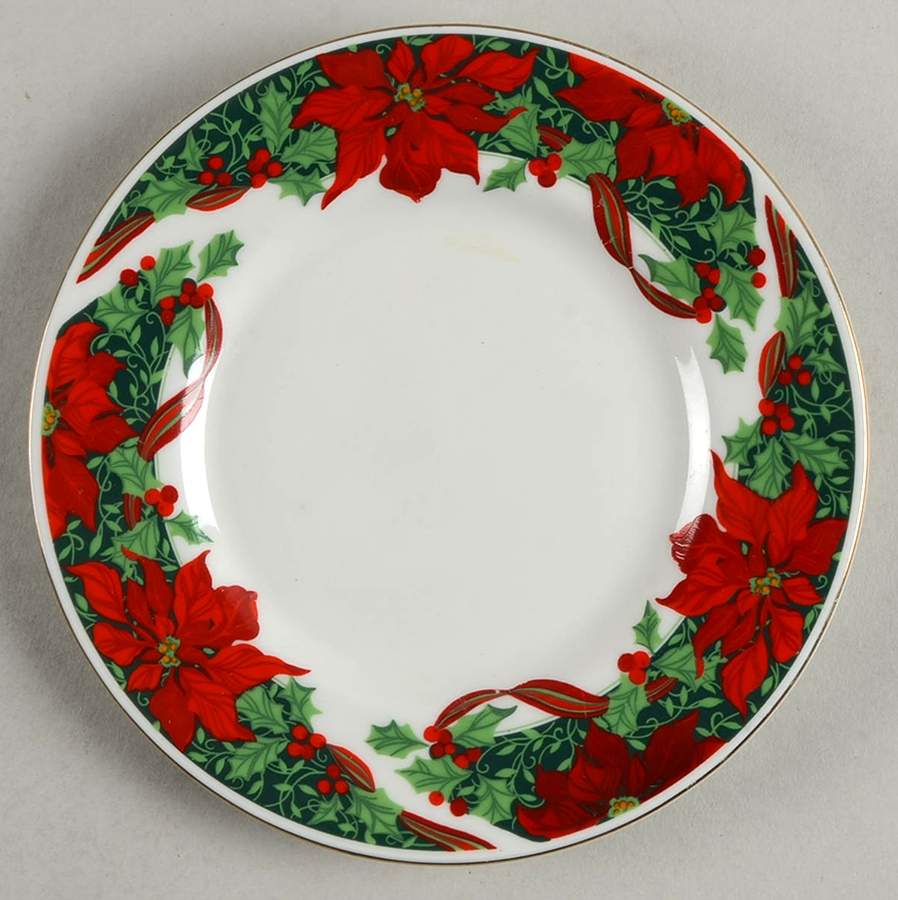 Christmas Holly (Green Stamp) Bread & Butter Plate by Gibson Designs-1