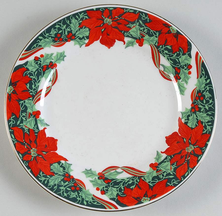Christmas Holly (Green Stamp) Salad Plate by Gibson Designs-1