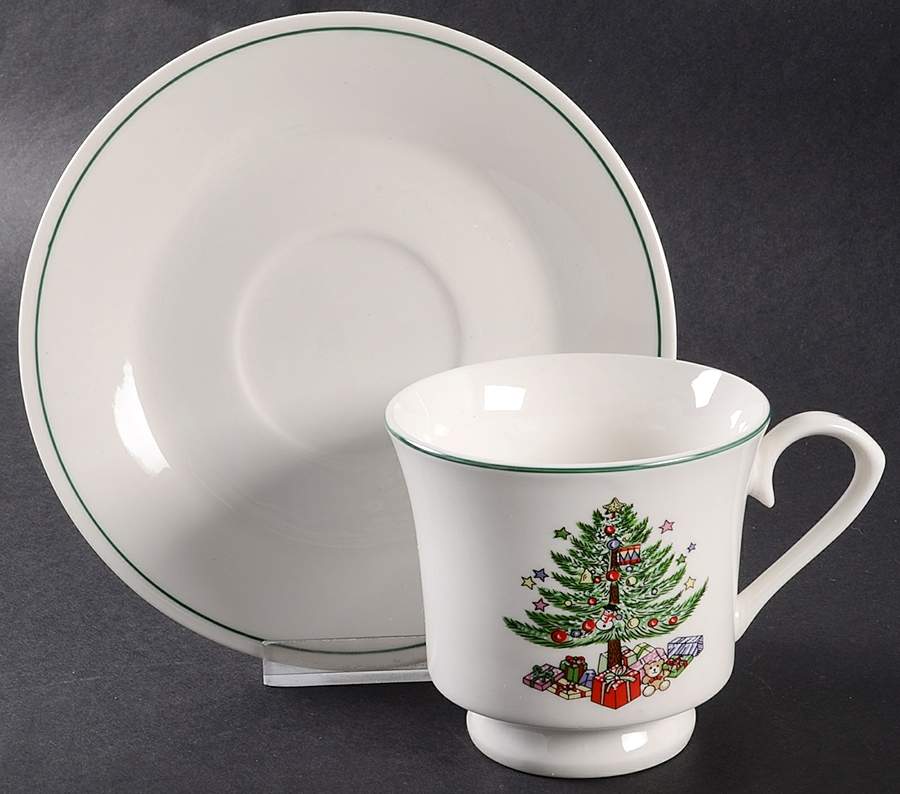 Christmas Tree White (Brown Bear) Footed Cup & Saucer Set by Gibson Designs-1