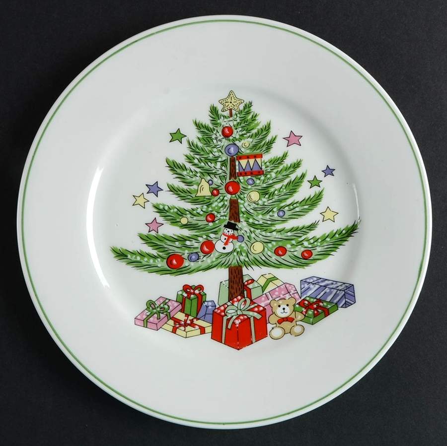 Christmas Tree White (Brown Bear) Salad Plate by Gibson Designs-1