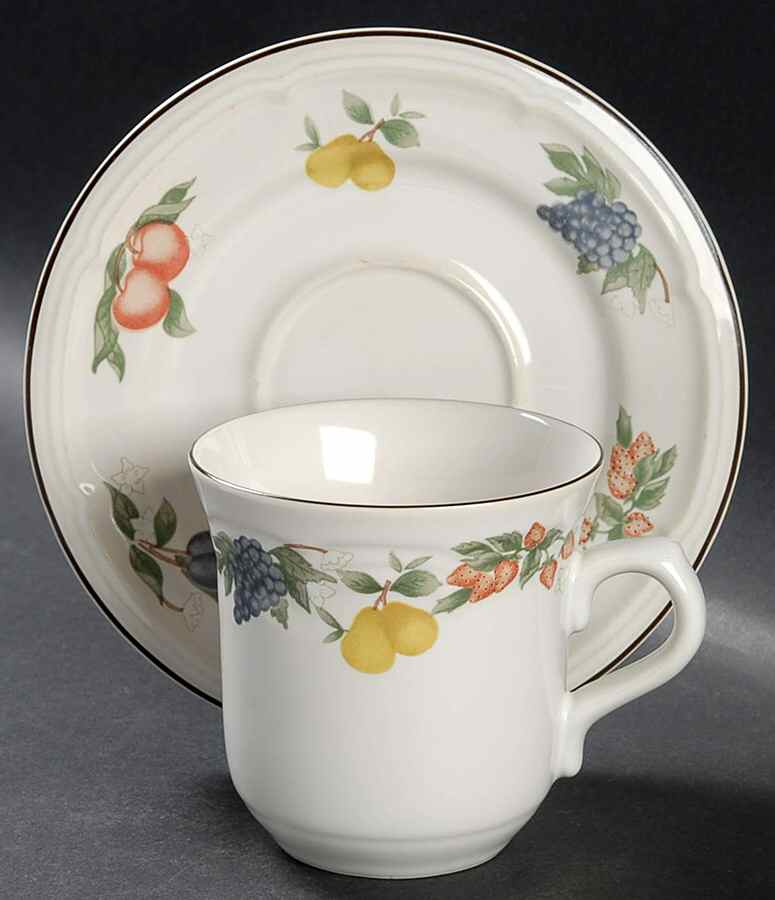 Festival (Brown Trim) Flat Cup & Saucer Set by Gibson Designs-1