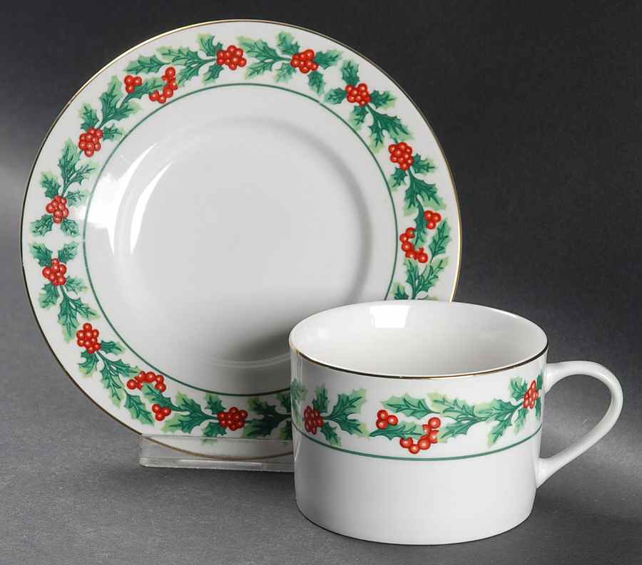 Christmas Greeting Flat Cup & Saucer Set by Gibson Designs-1