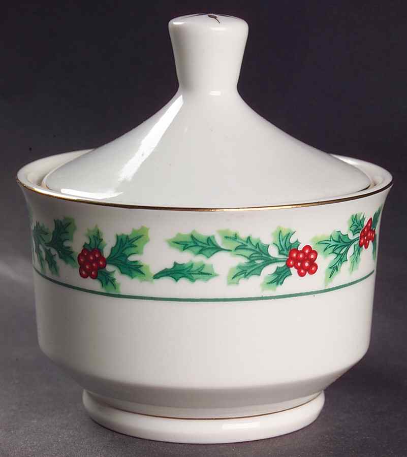 Christmas Greeting Sugar Bowl & Lid by Gibson Designs-1
