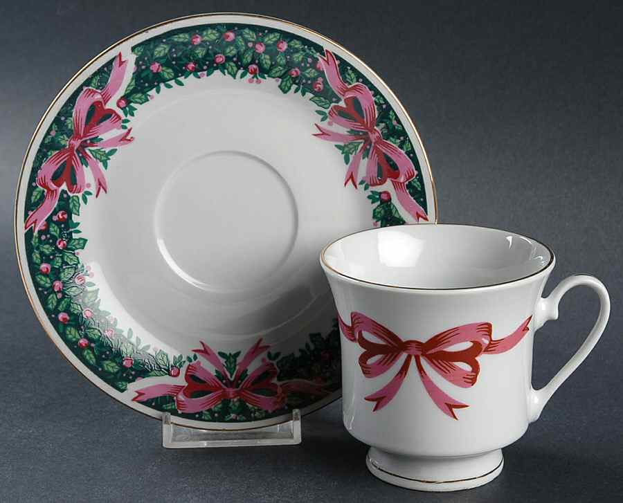 Holly Berries Footed Cup & Saucer Set by Gibson Designs-1