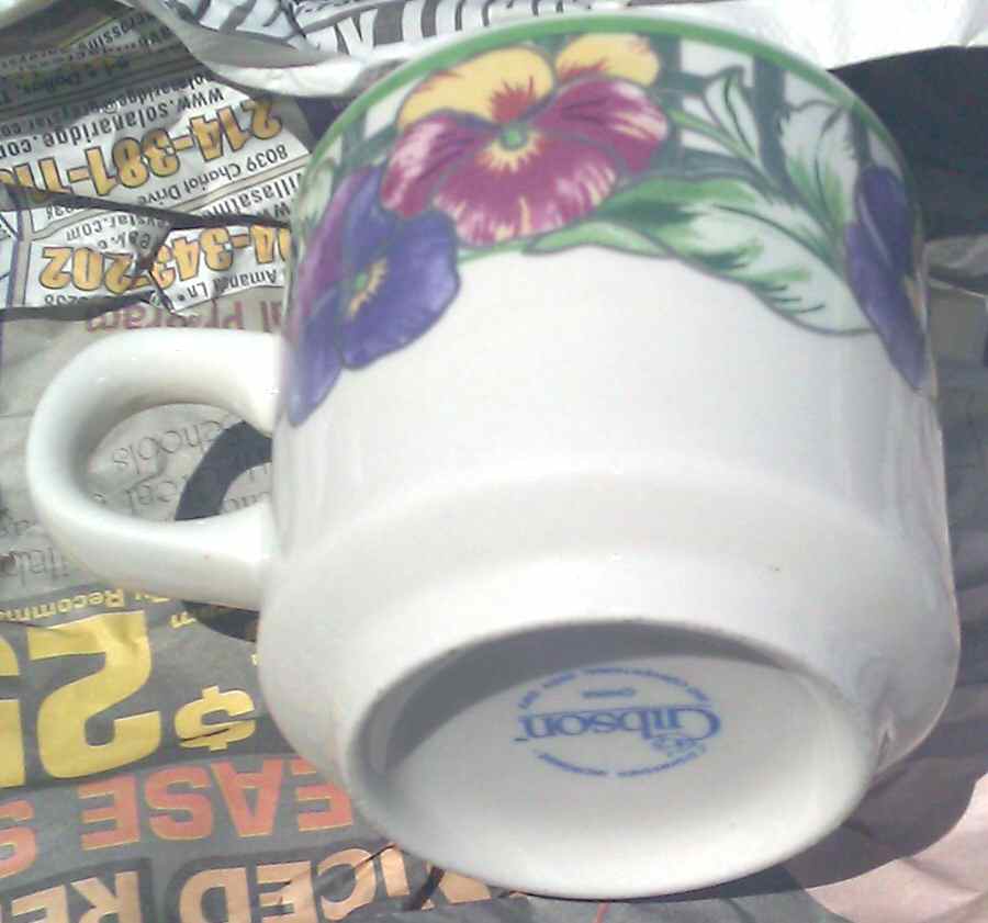 Pansy (Green Trim) Flat Cup by Gibson Designs-1