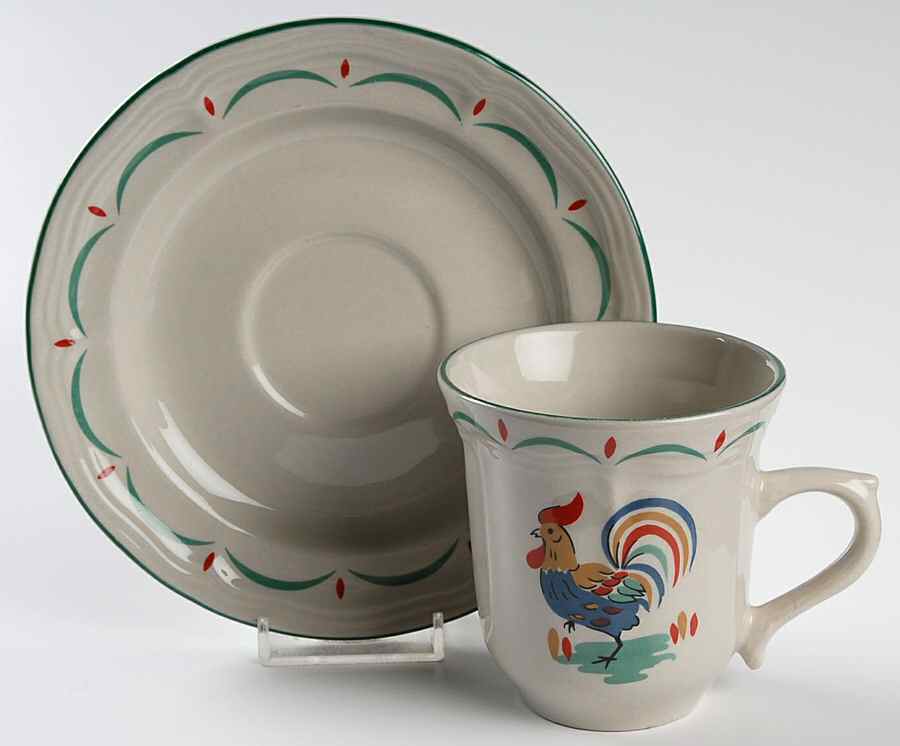 Rooster Flat Cup & Saucer Set by Gibson Designs-1