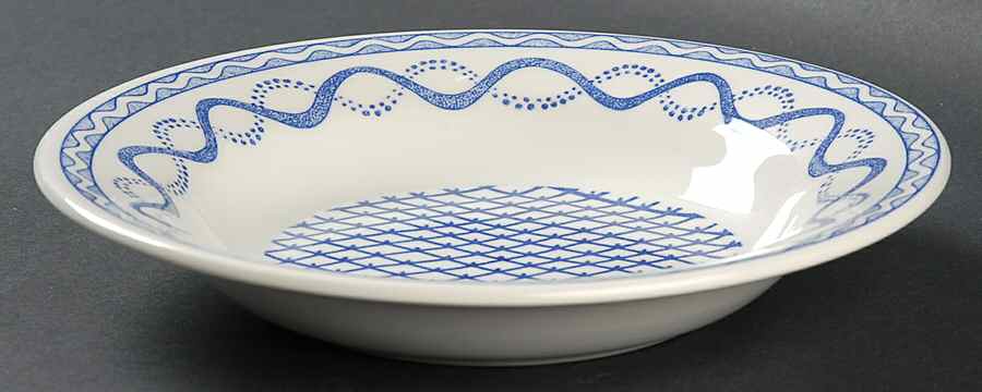 Aurelie Blue Rim Soup Bowl by Faiencerie De Gien-1