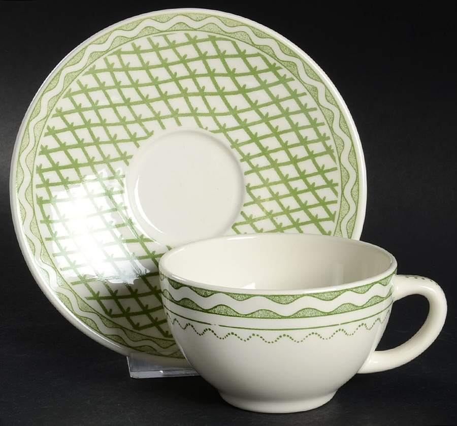 Aurelie Green Flat Cup & Saucer Set by Faiencerie De Gien-1