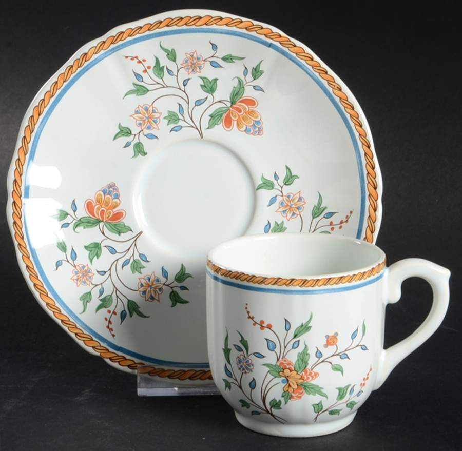 Au Sainfoin Flat Demitasse Cup & Saucer Set by Faiencerie De Gien-1