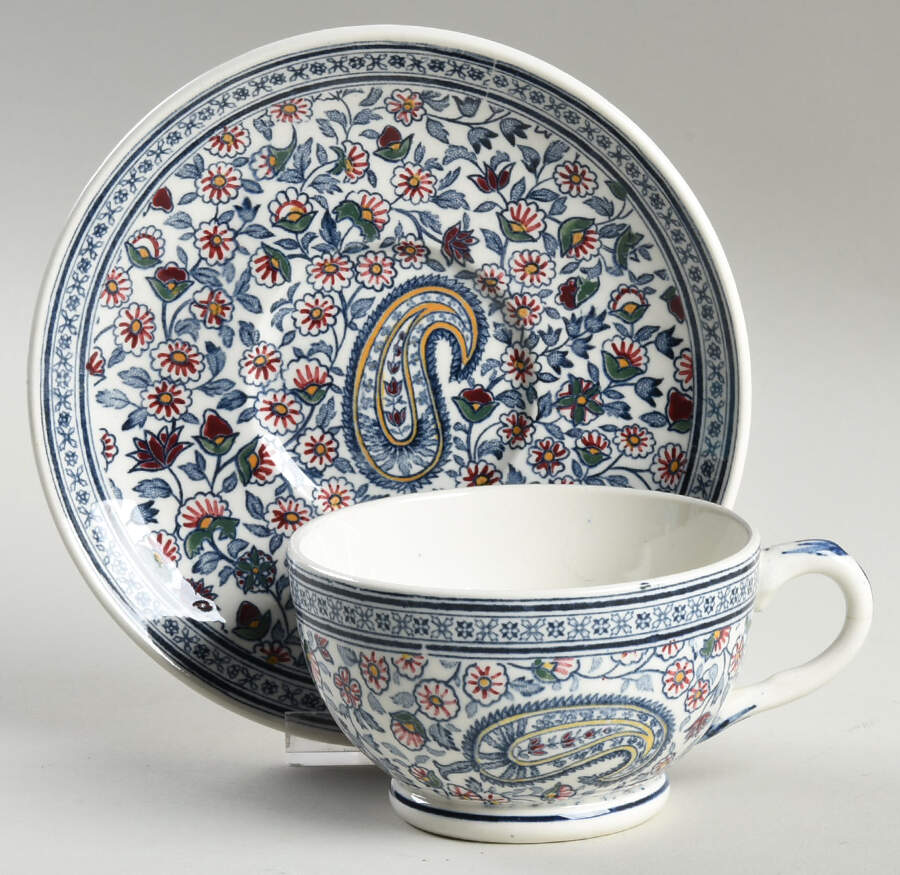 Cachemire Flat Cup & Saucer Set by Faiencerie De Gien-1