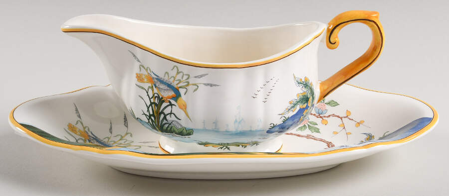 Caraibes Gravy Boat & Underplate/Relish by Faiencerie De Gien-1