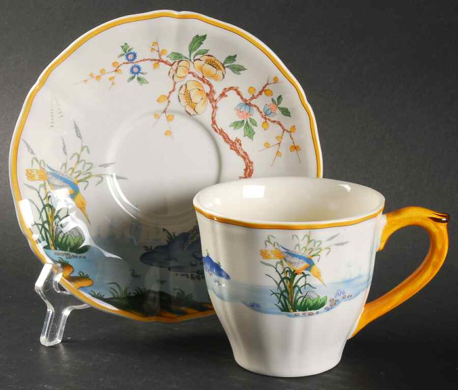 Caraibes Flat Cup & Saucer Set by Faiencerie De Gien-1