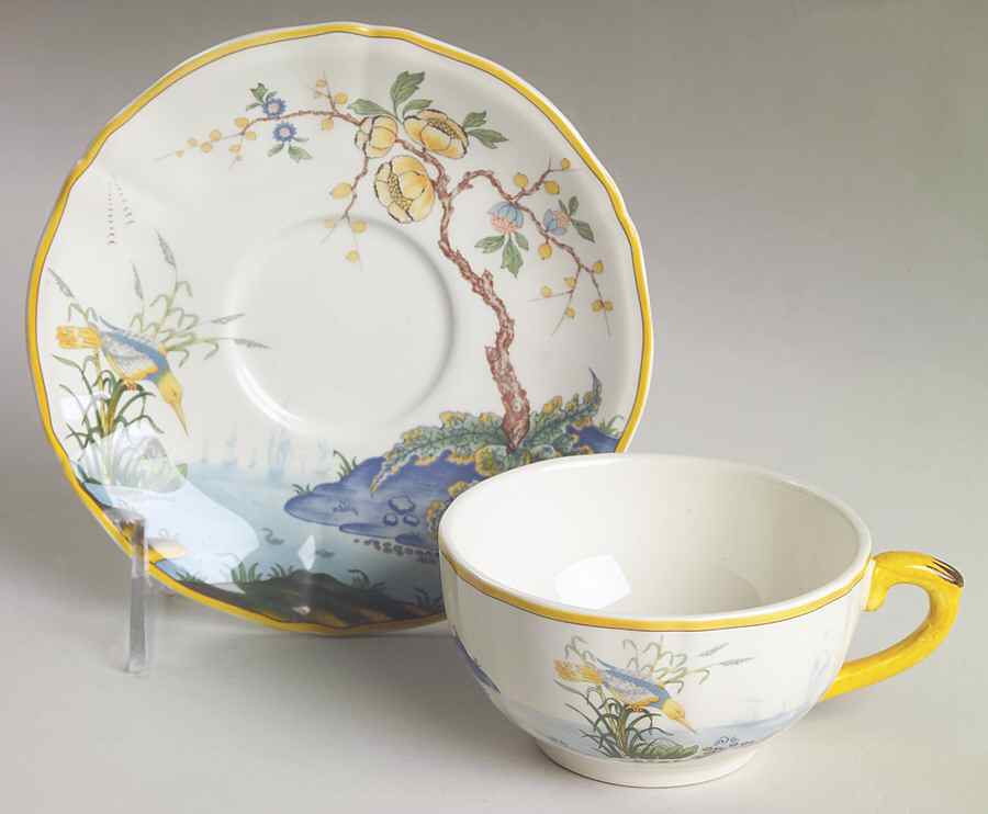 Caraibes Footed Cup & Saucer Set by Faiencerie De Gien-1