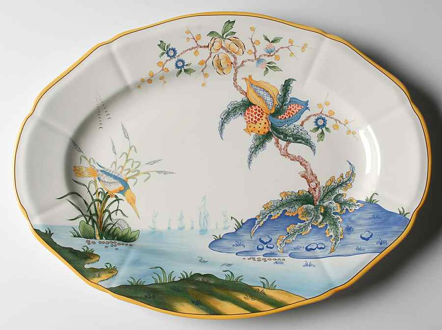 Caraibes 15" Oval Serving Platter by Faiencerie De Gien-1