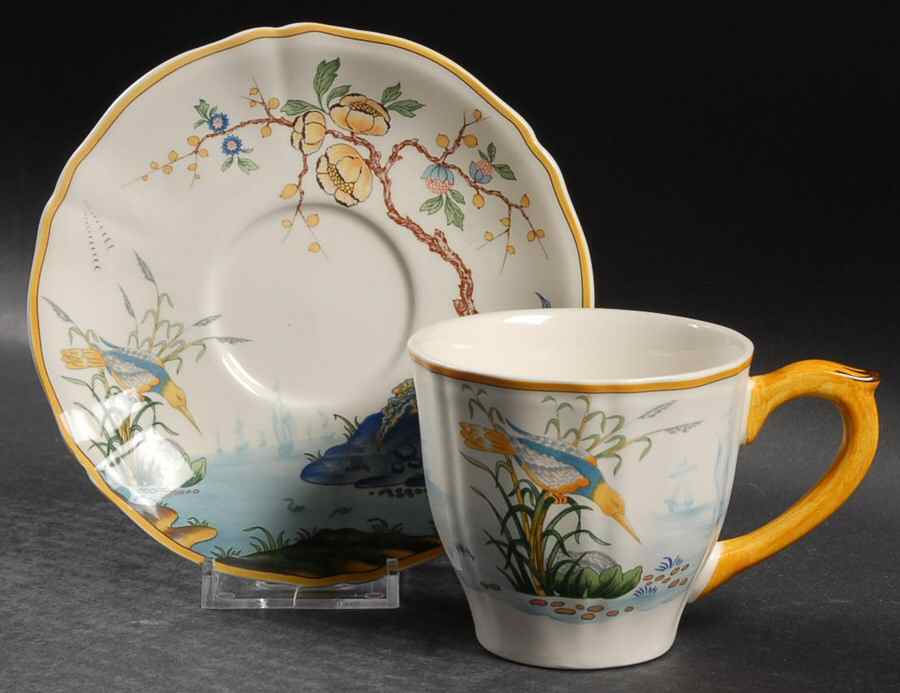 Caraibes Flat Cup & Saucer Set by Faiencerie De Gien-1