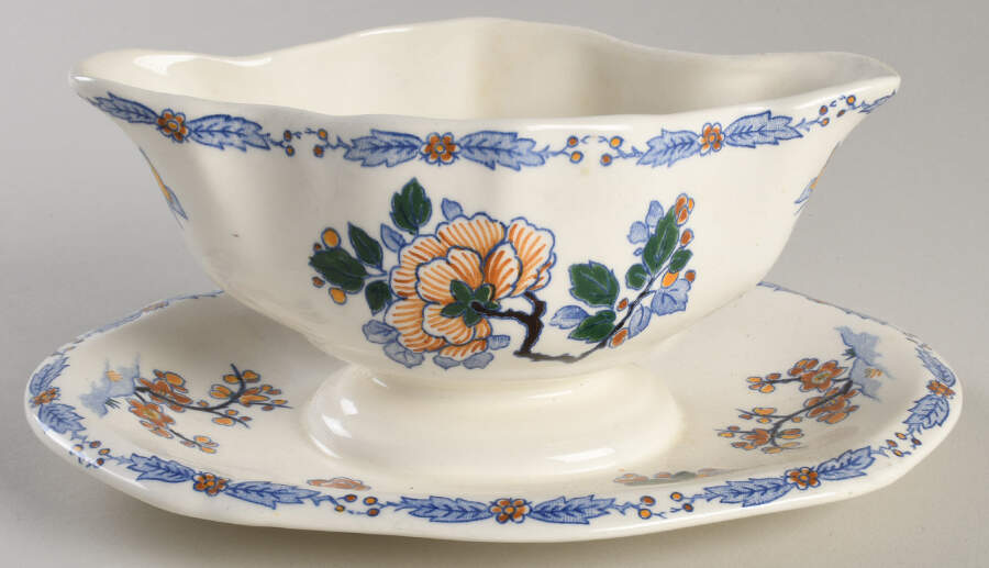 Delft Colorie Gravy Boat with Attached Underplate by Faiencerie De Gien-1