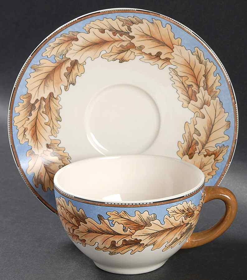 Feuilles De Chene Flat Cup & Saucer Set by Faiencerie De Gien-1