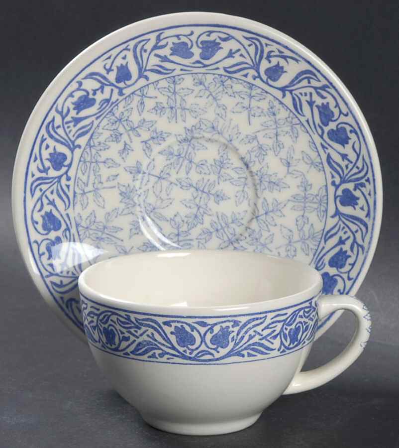 Herbier Blue Flat Cup & Saucer Set by Faiencerie De Gien-1