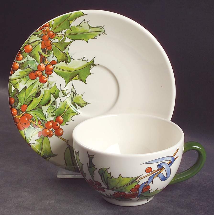 Le Houx Flat Cup & Saucer Set by Faiencerie De Gien-1