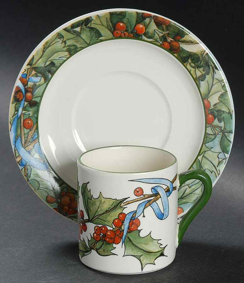 Le Houx Flat Demitasse Cup & Saucer Set by Faiencerie De Gien-1