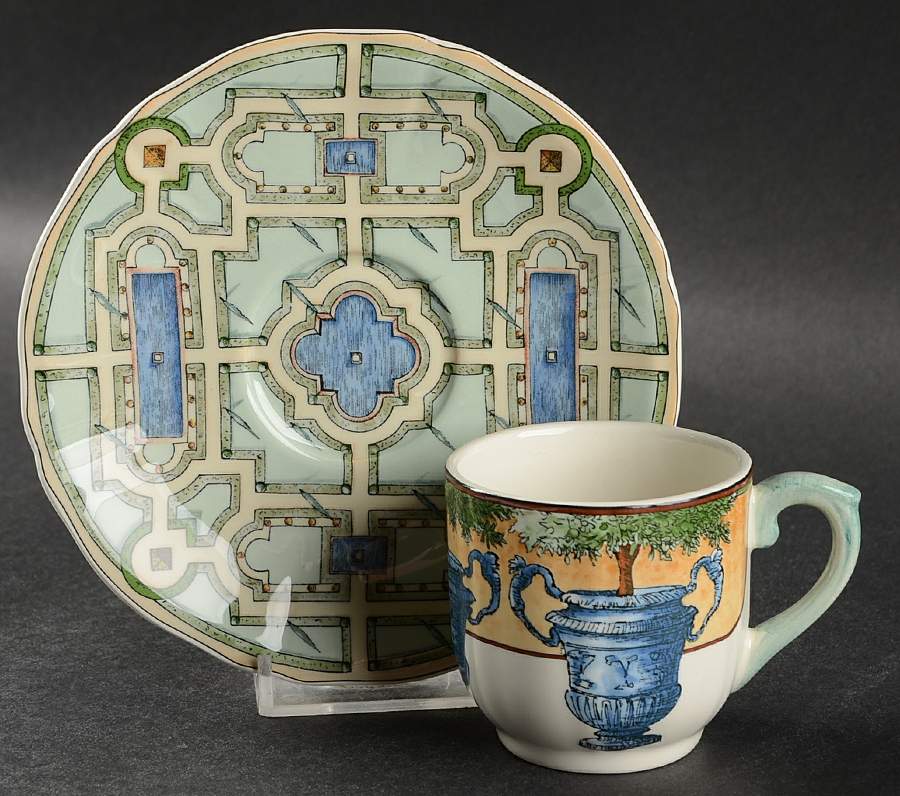 Les Jardins D'Eau Flat Demitasse Cup & Saucer Set by Faiencerie De Gien-1