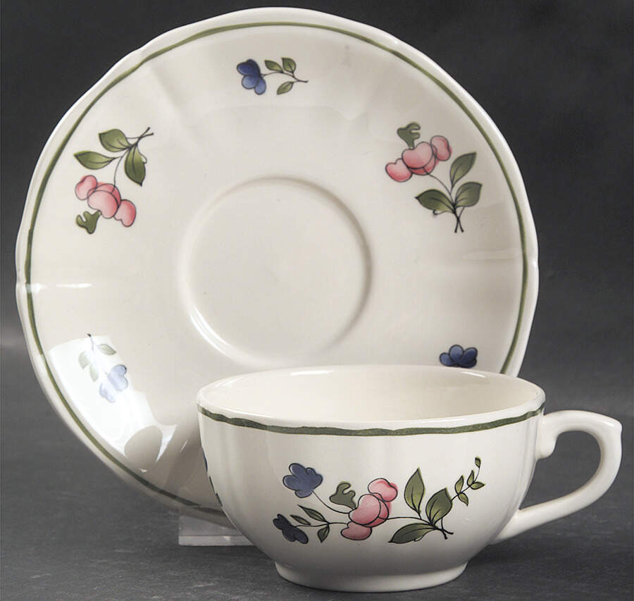 Lorraine Rose Green Flat Cup & Saucer Set by Faiencerie De Gien-1