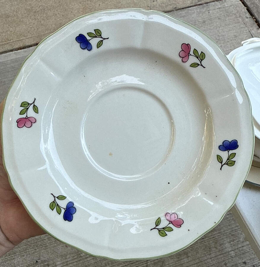 Lorraine Rose Green Saucer for Flat Cup by Faiencerie De Gien-1