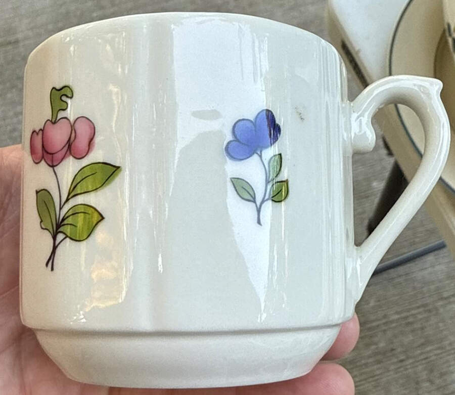 Lorraine Rose Green Flat Cup by Faiencerie De Gien-1