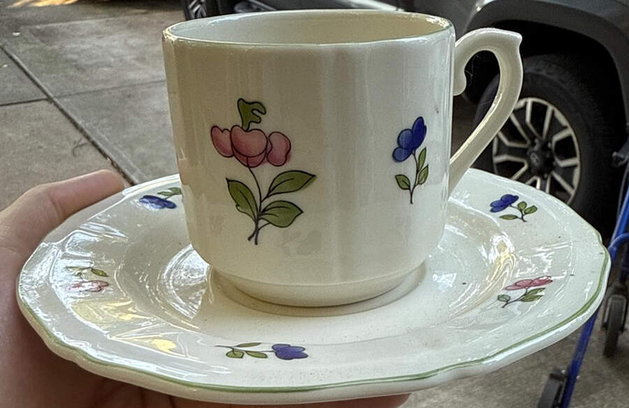 Lorraine Rose Green Flat Cup & Saucer Set by Faiencerie De Gien-1
