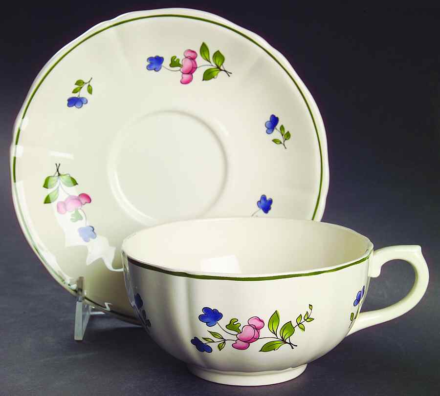 Lorraine Rose Green Breakfast Cup & Saucer Set by Faiencerie De Gien-1