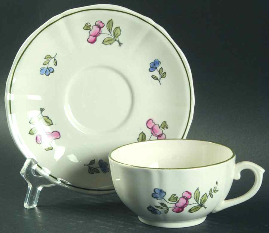 Lorraine Rose Green Flat Cup & Saucer Set by Faiencerie De Gien-1