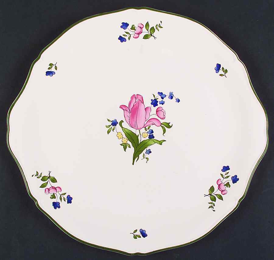 Lorraine Rose Green Handled Cake Plate by Faiencerie De Gien-1