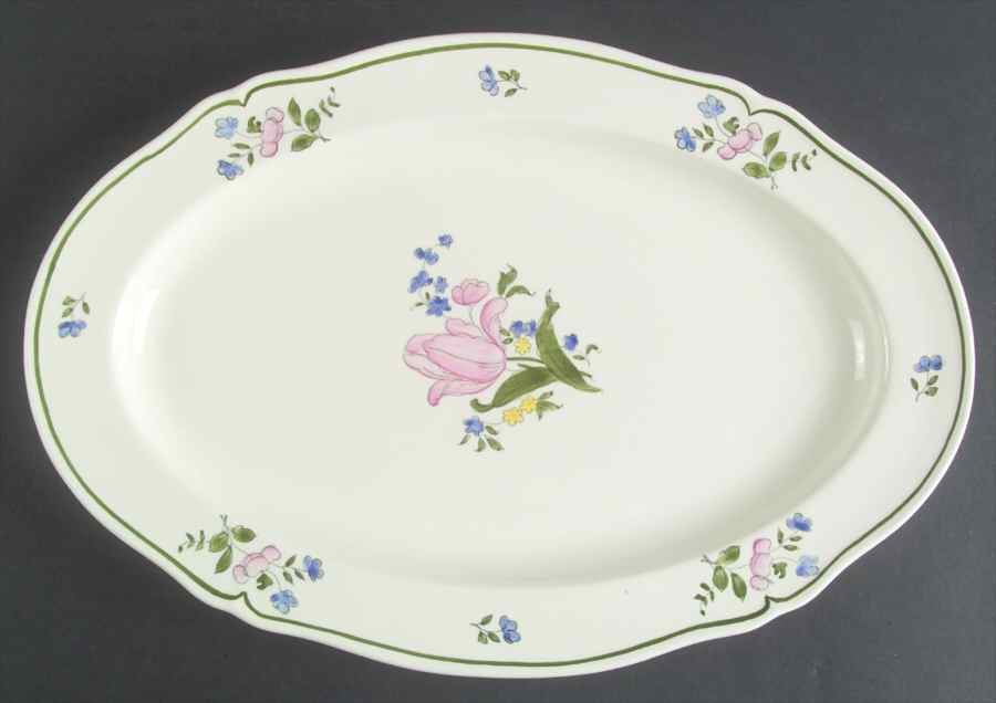 Lorraine Rose Green 14" Oval Serving Platter by Faiencerie De Gien-1
