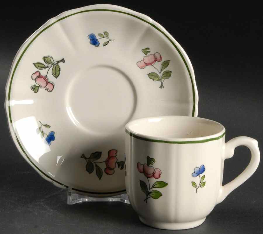 Lorraine Rose Green Flat Cup & Saucer Set by Faiencerie De Gien-1