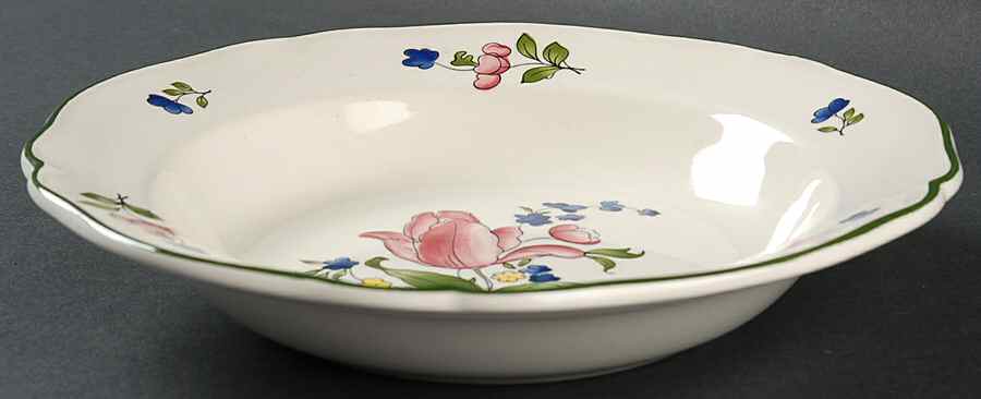 Lorraine Rose Green Rim Soup Bowl by Faiencerie De Gien-1