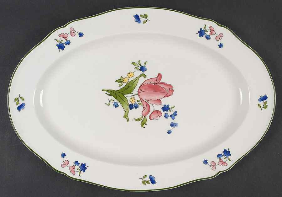 Lorraine Rose Green 12" Oval Serving Platter by Faiencerie De Gien-1
