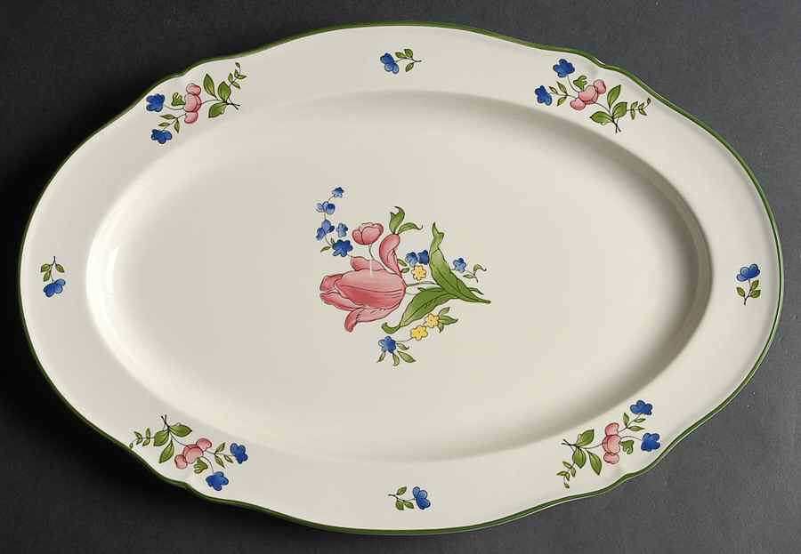 Lorraine Rose Green 14" Oval Serving Platter by Faiencerie De Gien-1