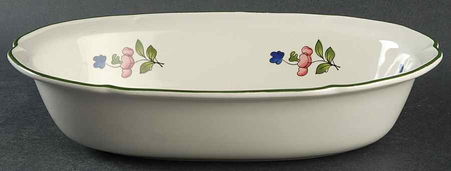 Lorraine Rose Green 10" Oval Vegetable Bowl by Faiencerie De Gien-1